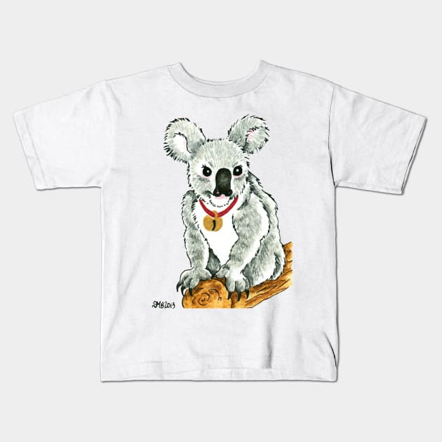 2013 Holiday ATC 13 - Koala with Sleigh Bell Kids T-Shirt by ArtbyMinda